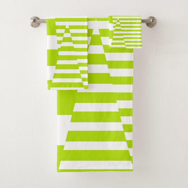 Triangle Stripes - Lime Green and White Bath Towel Set (Insitu)