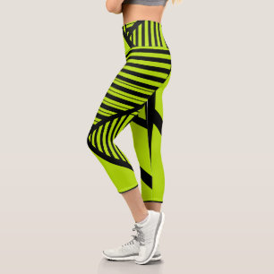 Triangle Stripes - Lime Green Capri Leggings