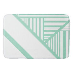 Triangle stripes - Mint Green and White Bath Mat