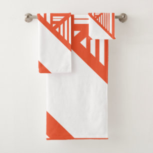 Triangle stripes - Orange and White Bath Towel Set