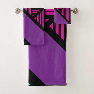 Triangle Stripes - Pink, Purple, Blue and Black Bath Towel Set