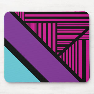 Triangle Stripes - Pink, Purple, Blue and Black  Mouse Pad