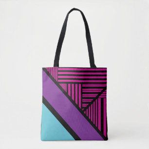 Triangle Stripes - Pink, Purple, Blue and Black  Tote Bag