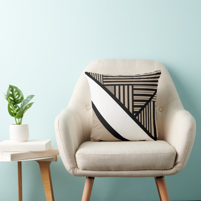Triangle Stripes - Taupe, Black and White  Cushion (Chair)