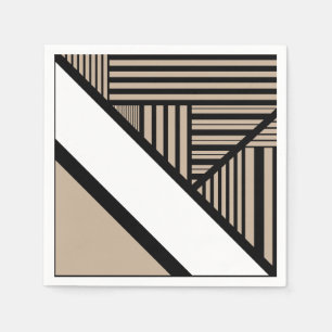 Triangle Stripes - Taupe, Black and White Napkin