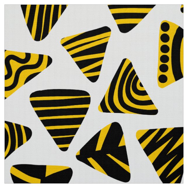 Triangles 240121 - Black and Amber on White Fabric (Swatch)