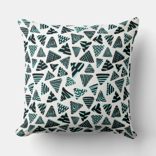 Triangles 240121 - Black and Ice Blue on White Cushion