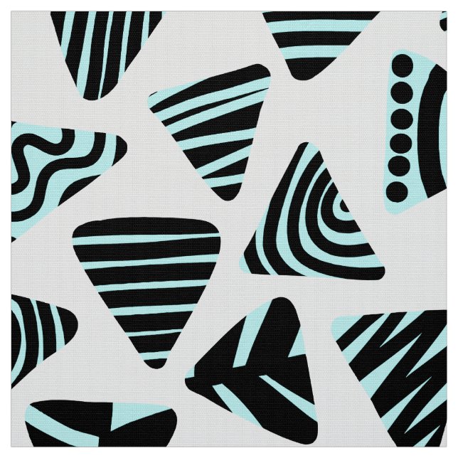 Triangles 240121 - Black and Ice Blue on White Fabric (Swatch)