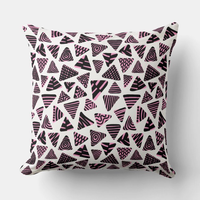Triangles 240121 - Black and Pink on White Cushion (Front)