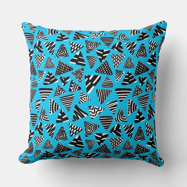 Triangles 240121 -  Black and White on Sky Blue Cushion (Front)
