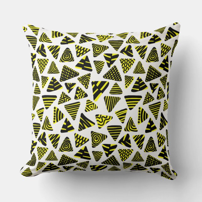 Triangles 240121 - Black and Yellow on White Cushion (Front)
