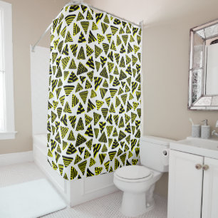 Triangles 240121 - Black and Yellow on White Shower Curtain