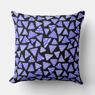 Triangles 240121 - Electric Blue and White on Blk Cushion