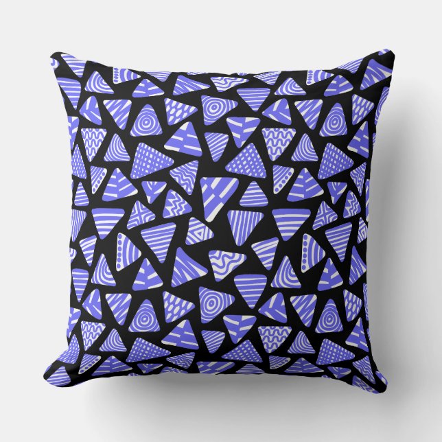 Triangles 240121 -  Electric Blue and White on Blk Cushion (Front)