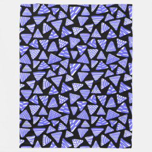 Triangles 240121 - Electric Blue and White on Blk Fleece Blanket