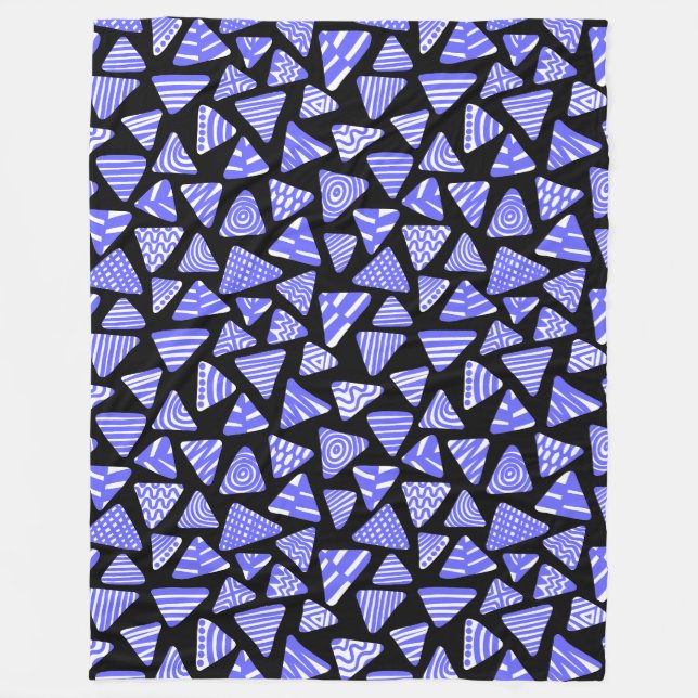 Triangles 240121 - Electric Blue and White on Blk Fleece Blanket (Front)