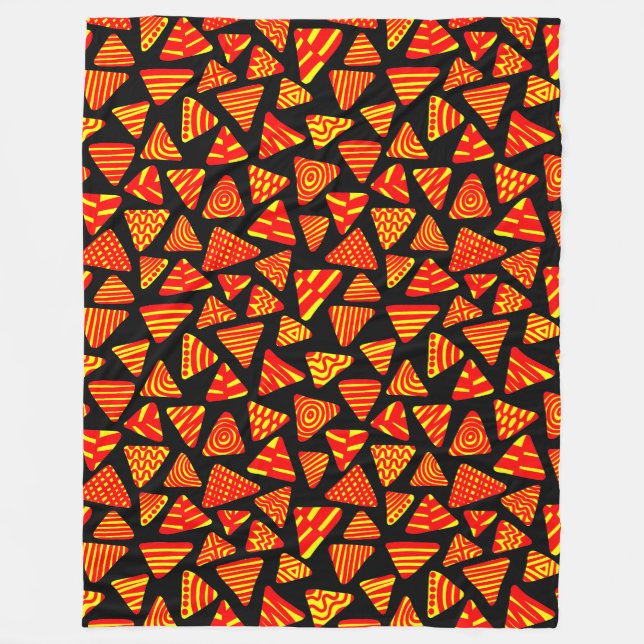 Triangles 240121 - Red and Yellow on Black Fleece Blanket (Front)