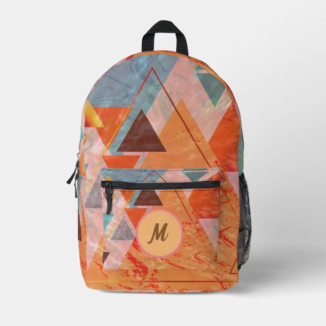 Triangles abstract geometric colour block pattern printed backpack (Front)