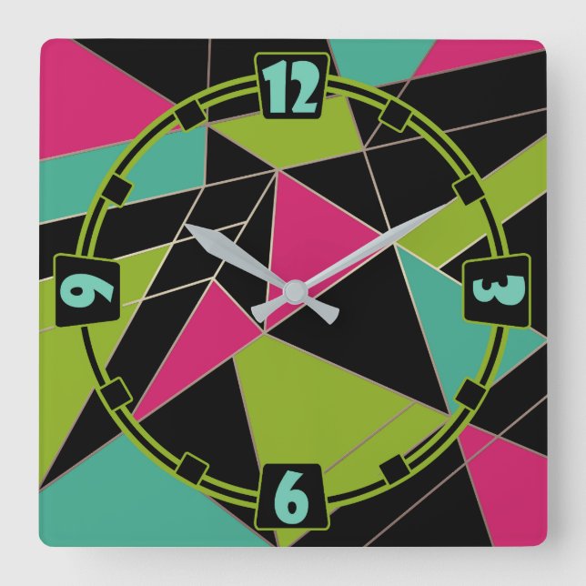 Triangles abstract print geometrical geometry mode square wall clock (Front)
