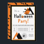 Triangles bats and spider web adult Halloween Invitation<br><div class="desc">Modern yet retro triangles in orange, black and white with bats, a spider web, and a Jack o’ Lantern in the word Halloween are the elements of this trendy and modern Halloween party invitation. Your text is in a white frame with gold glitter outline. There is a black border around...</div>
