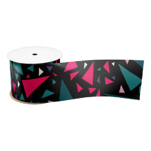 Triangles blue scarlet colours on black background satin ribbon