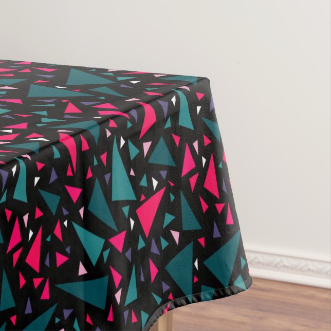 Triangles blue scarlet colours on black background tablecloth (In Situ)