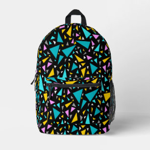 Triangles blue yellow colours on black background printed backpack