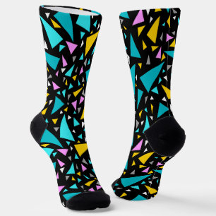 Triangles blue yellow colours on black background  socks