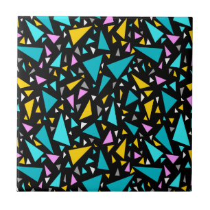 Triangles blue yellow colours on black background tile