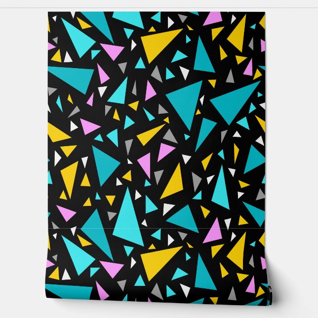 Triangles blue yellow colours on black background  wallpaper (Unrolling)