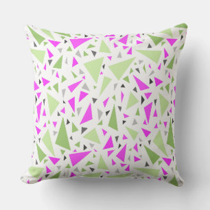 Triangles green crimson colours on a white backgro cushion