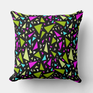 Triangles green crimson colours on black backgroun cushion
