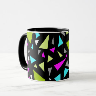 Triangles green crimson colours on black backgroun mug