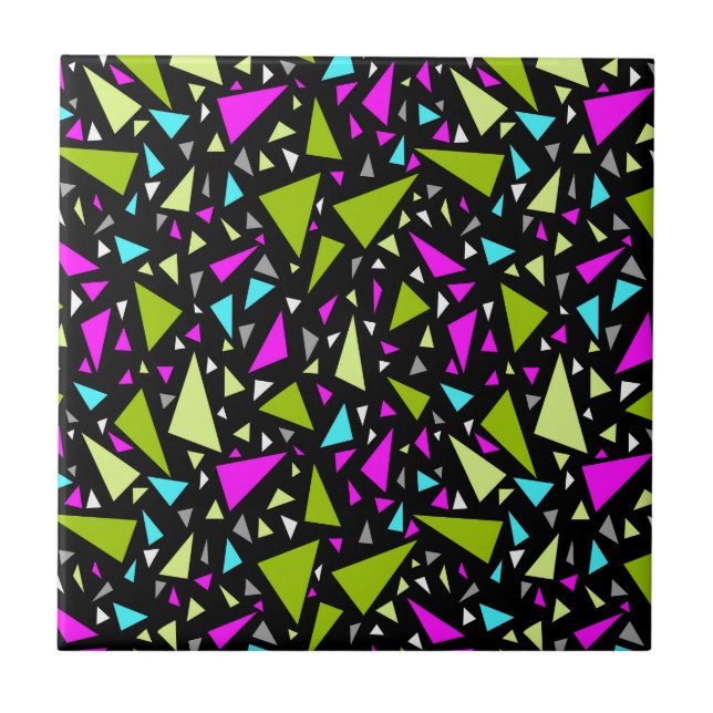 Triangles green crimson colours on black backgroun tile (Front)