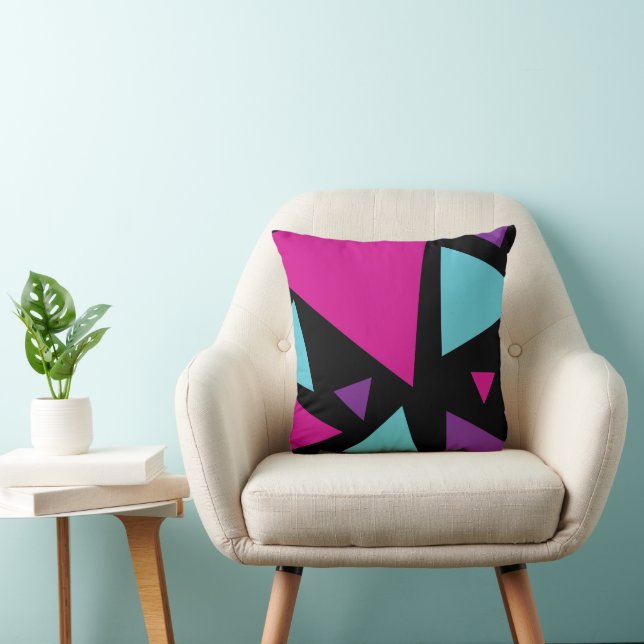 Triangles in Pink, Purple, Blue and Black Cushion (Chair)