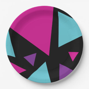 Triangles in Pink, Purple, Blue and Black Paper Plate