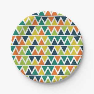 Triangles Lines Orange Yellow Light Green Paper Plate
