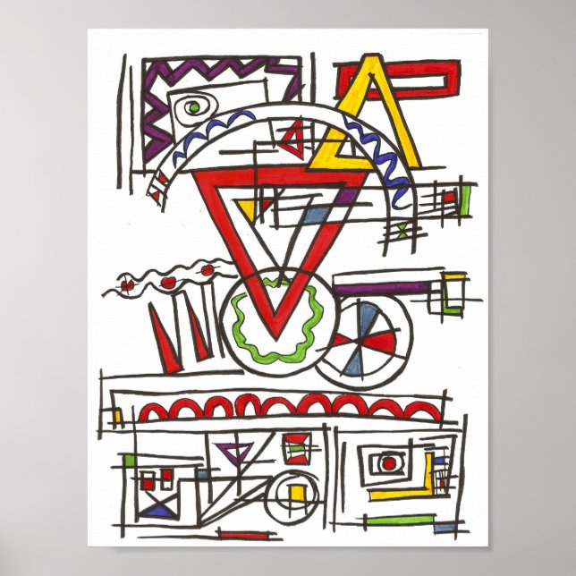 Triangles-Modern Bauhaus Geometric Ink Art Poster (Front)