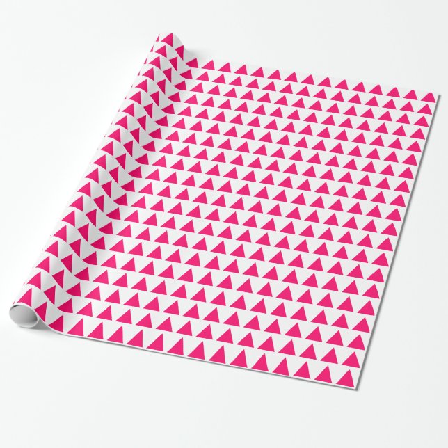 Triangles - Neon Red on White Wrapping Paper (Unrolled)