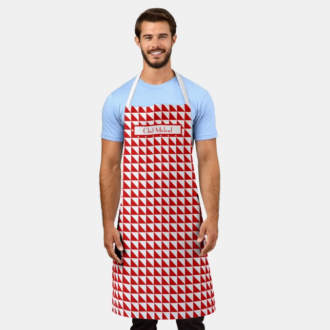 Triangles Pattern DIY Colours Red White SV Apron (Worn)