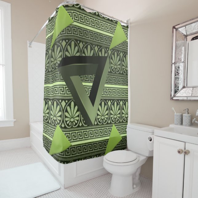 Triangular green black showercurtain shower curtain (In Situ)