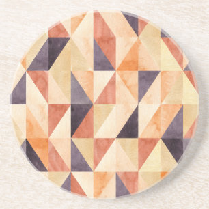 Triangular Mosaic Watercolor Earthy Pattern Coaster