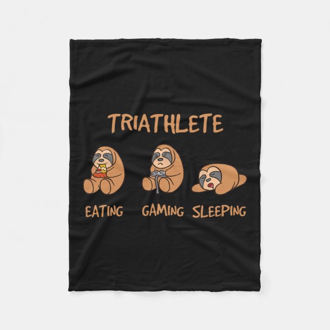 Triathlete Funny Gaming Sloth Playing Video Game N Fleece Blanket (Front)
