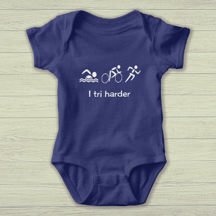 Triathlon fun text and pictograms sports baby bodysuit