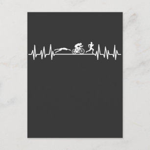 Triathlon heartbeat Sportman Bike Swim Run Athlet Postcard