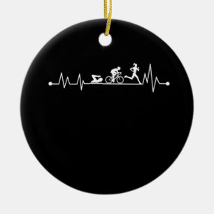 TRIATHLON HEARTBEAT T SHIRT CERAMIC TREE DECORATION