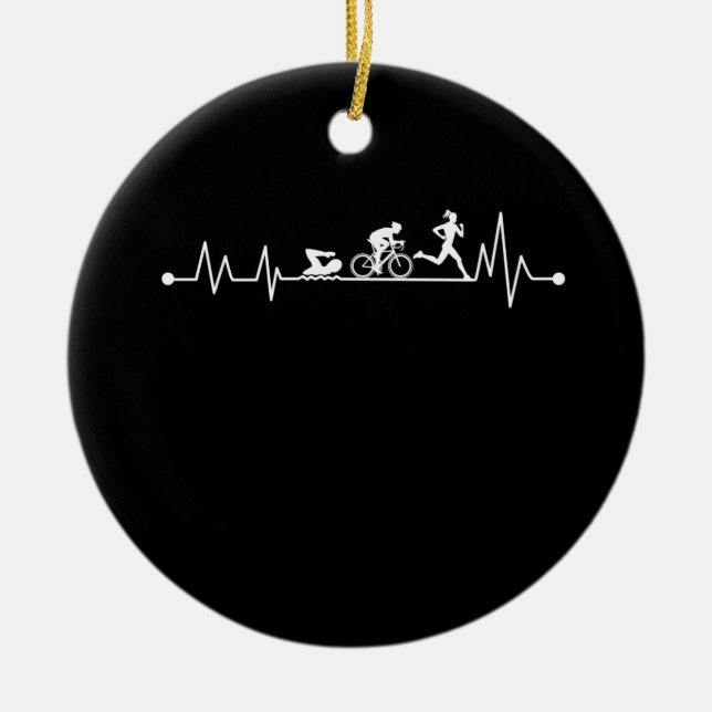 TRIATHLON HEARTBEAT T SHIRT CERAMIC TREE DECORATION (Front)
