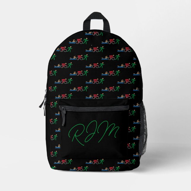 Triathlon Logo Icons in Colour with monogram Printed Backpack (Front)