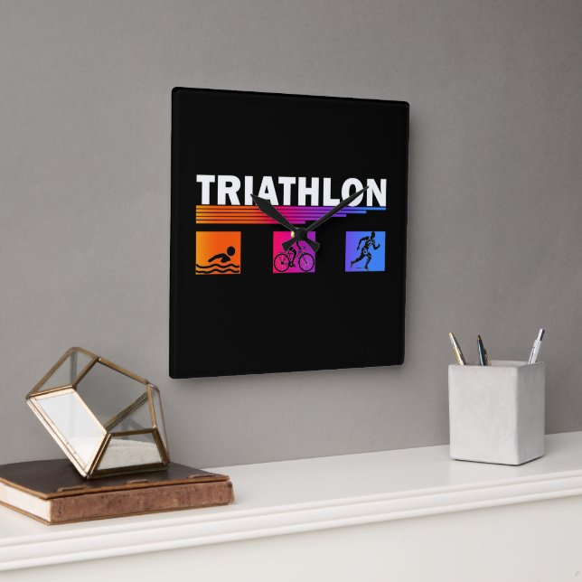 Triathlon: Mastering the Swim, Bike, Run Square Wall Clock (Office)