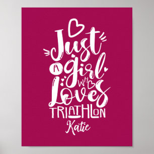Triathlon Motivation Customisable White Magenta  Poster